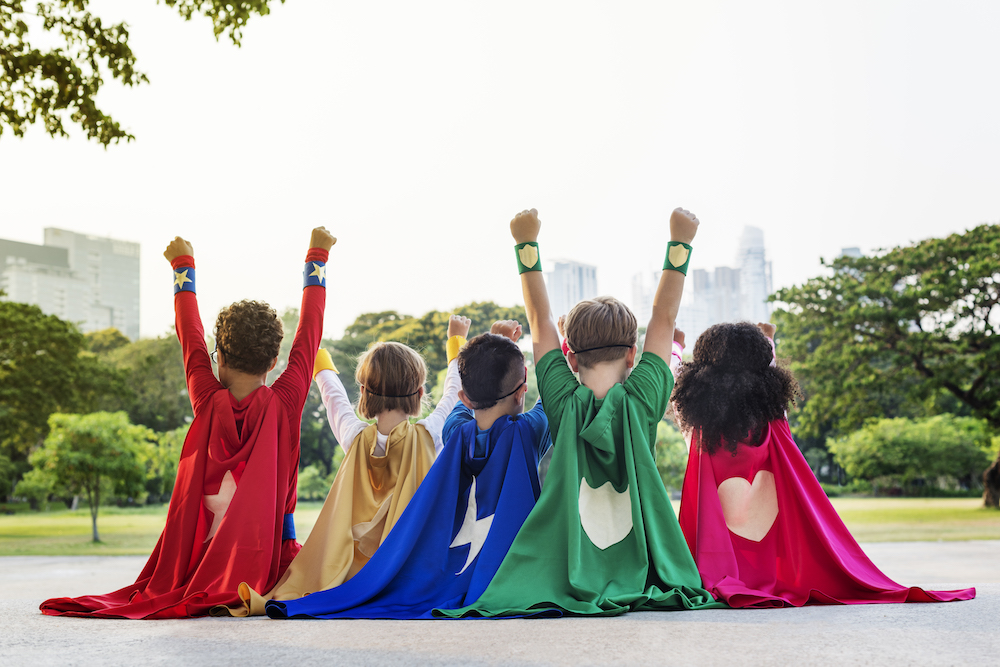Kids dressed as super heroes