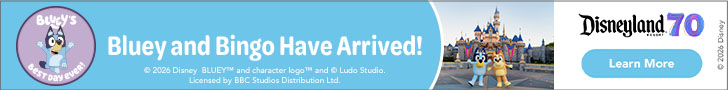 Disney's Bluey and Bingo graphic. Links to Disney ticket store