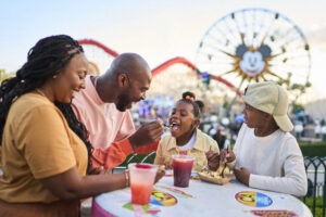 Family having lunch inside Disney California Adventure Park